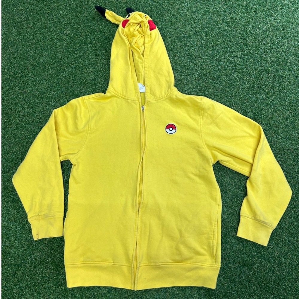 Pokemon Pikachu Yellow Full Zip Hoodie Kids Large Cosplay Sweatshirt Poke Ball